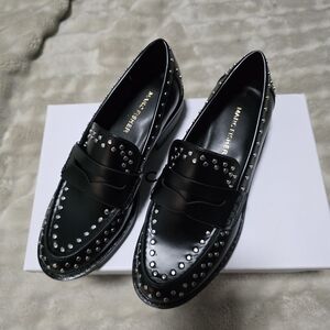 Marc Fisher Black Studded Penny Loafers